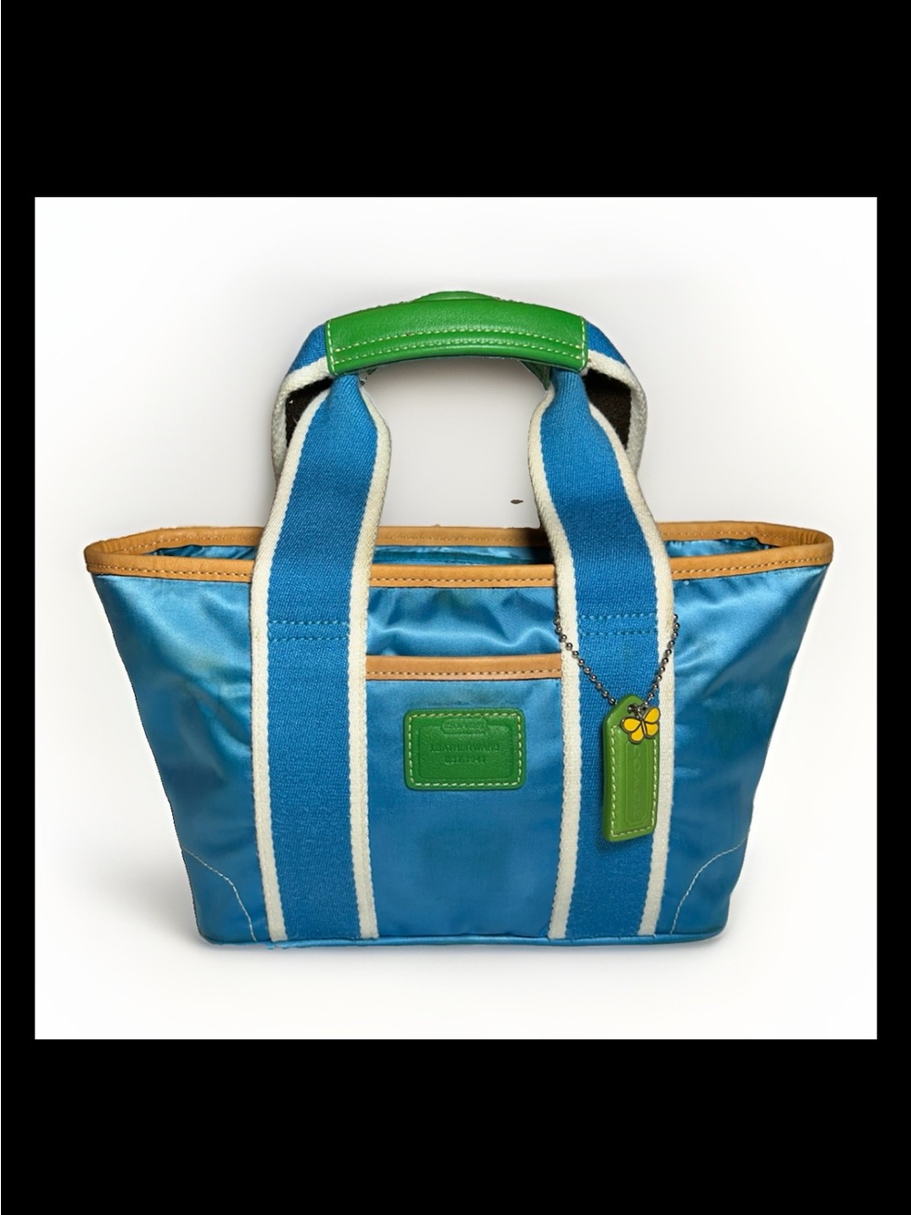 Coach Mini Satin-Nylon Tote Bag-Ocean Blue/Grass Green Leather-2004 Style: #1893